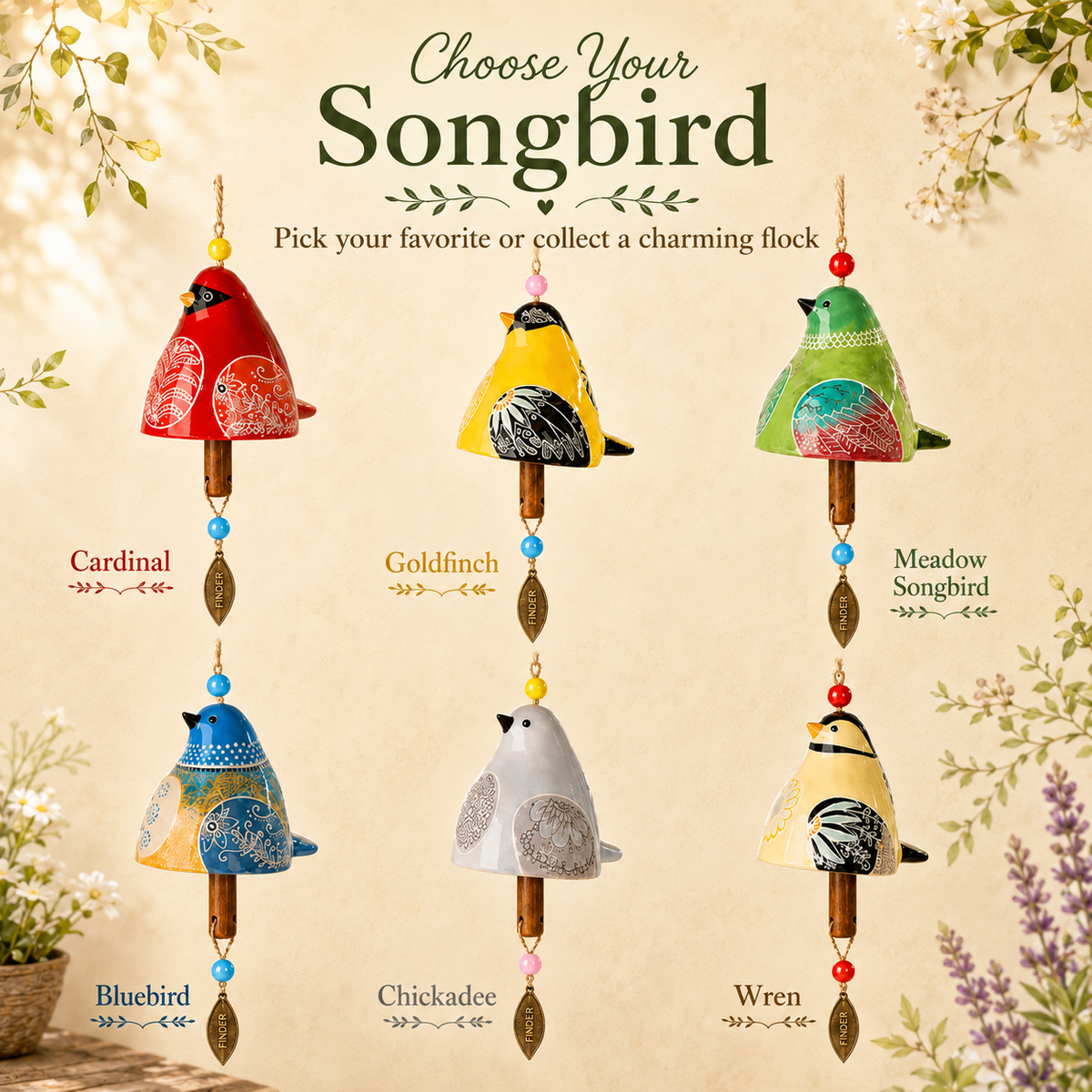 🐦🎨 Garden Songbird Wind Chime--a touch of colour and song for porch and garden