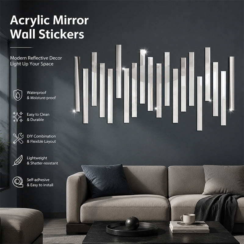 ✨ Long Strip Mirror Wall Stickers: Modern Peel-&-Stick Reflective Decor! 🪞