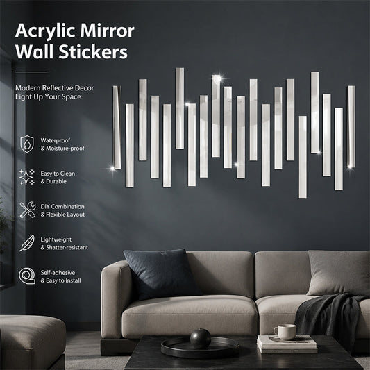 ✨ Long Strip Mirror Wall Stickers: Modern Peel-&-Stick Reflective Decor! 🪞