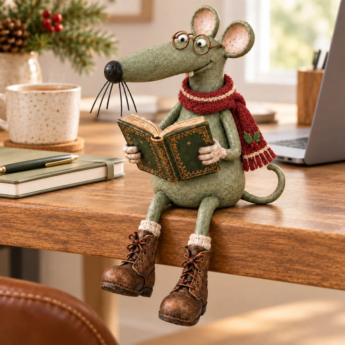 🐭📚 Whimsical Reading Mouse Shelf Sitter – a little reader for your bookshelf
