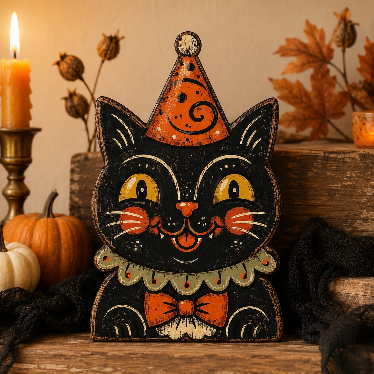 🎃 Vintage Wooden Halloween Figurines — Add Retro Nostalgic Charm to Your Tabletop! 🍂