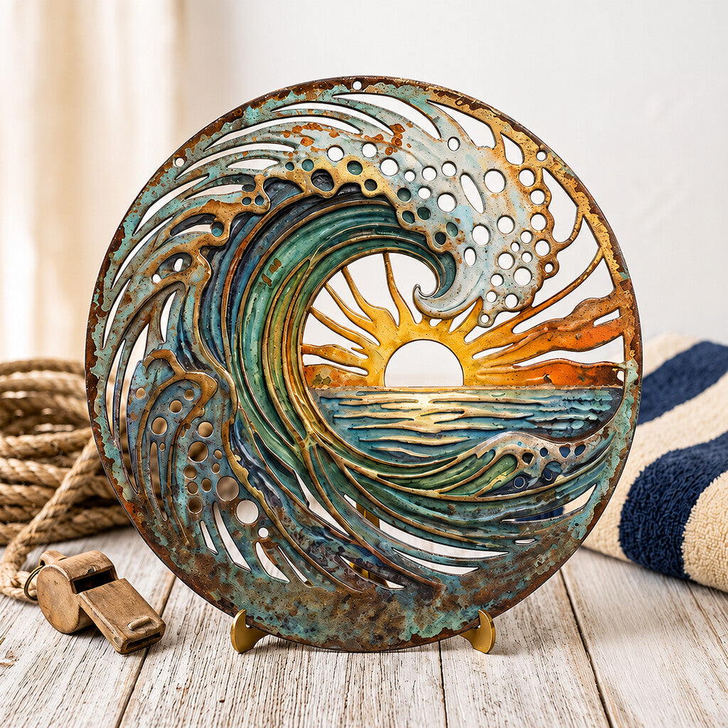 🌅 Golden Harbour Lighthouse Mural – Vintage Coastal-Style Metal Wall Decoration⚓