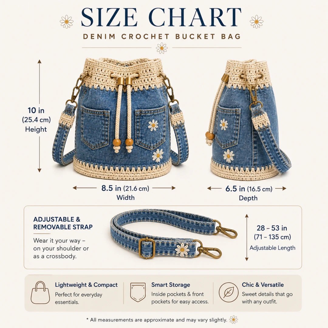 🏆 Promozione 40% DI SCONTO🧵 The Denim Crochet Daisy Bucket Bag👜