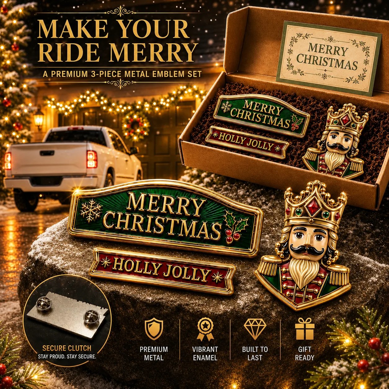 🔥 50K+ SOLD – 🎄Christmas Metal Car Emblem Set – Waterproof, 3D Alloy & Easy Stick! 🎅🚗✨
