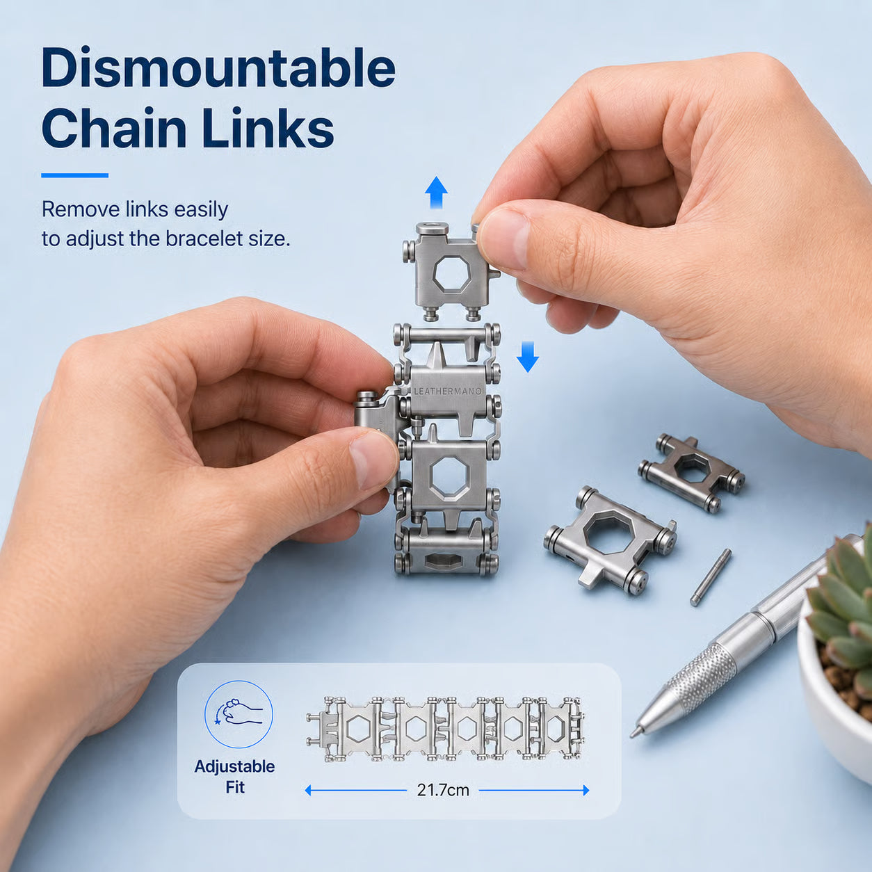🛠️ Stainless Steel Modular Multitool Bracelet – Wearable EDC Utility Wristband