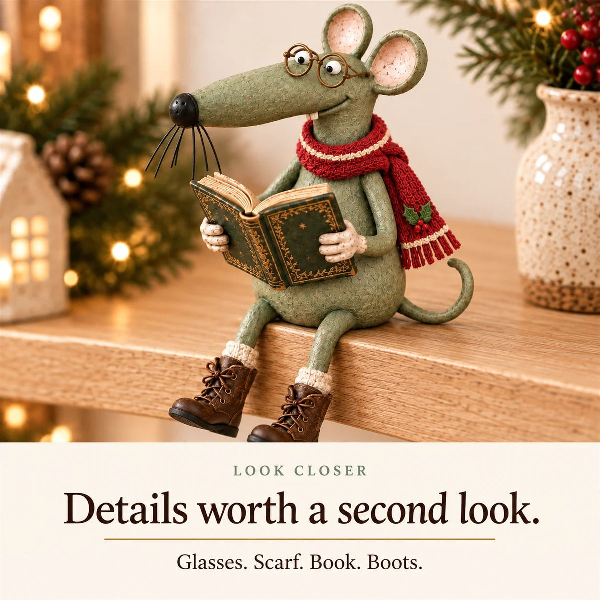 🐭📚 Whimsical Reading Mouse Shelf Sitter – a little reader for your bookshelf