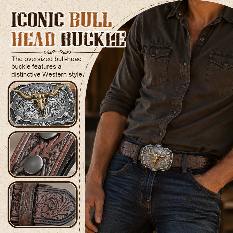 🤠🐂 Vintage Western Cowboy Bull Head Belt – a rugged statement piece for your everyday style