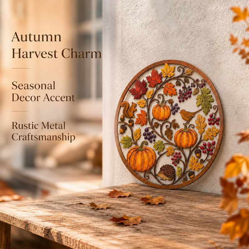 🍂🎃 Autumn Pumpkin & Animal Metal Sign — hang it up, and autumn arrives at your door
