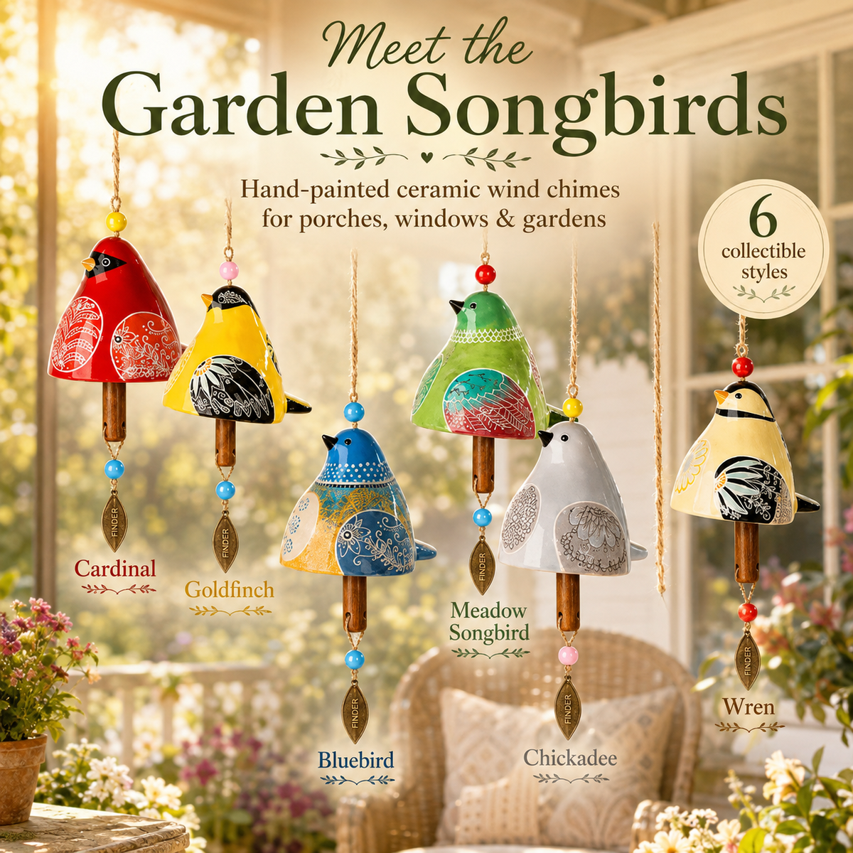 🐦🎨 Garden Songbird Wind Chime--a touch of colour and song for porch and garden