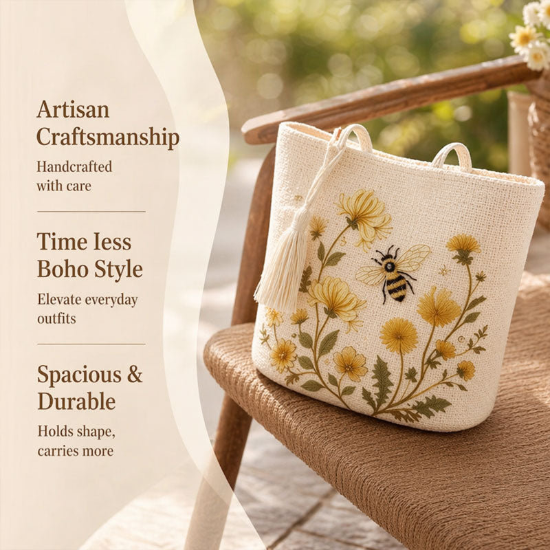 🔥Last Day 49% OFF-🐝 Handmade Crochet Bee Embroidered Tote Bag (✨2026 Limited Edition)
