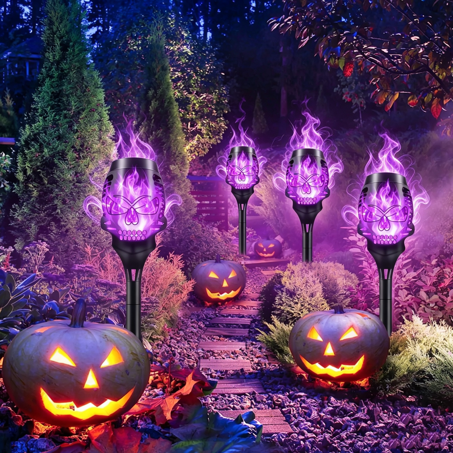 💀 Solar Skull Flame Torch Lights — Flickering Purple Flames for a Spooky Halloween Garden! ✨