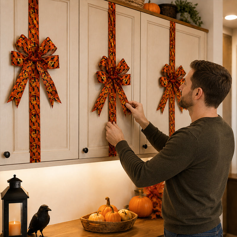 🎃👻 Halloween Cabinet Ribbon Bow — Rapid Kitchen Makeover for an Instant Festive Feel! ✨🎃