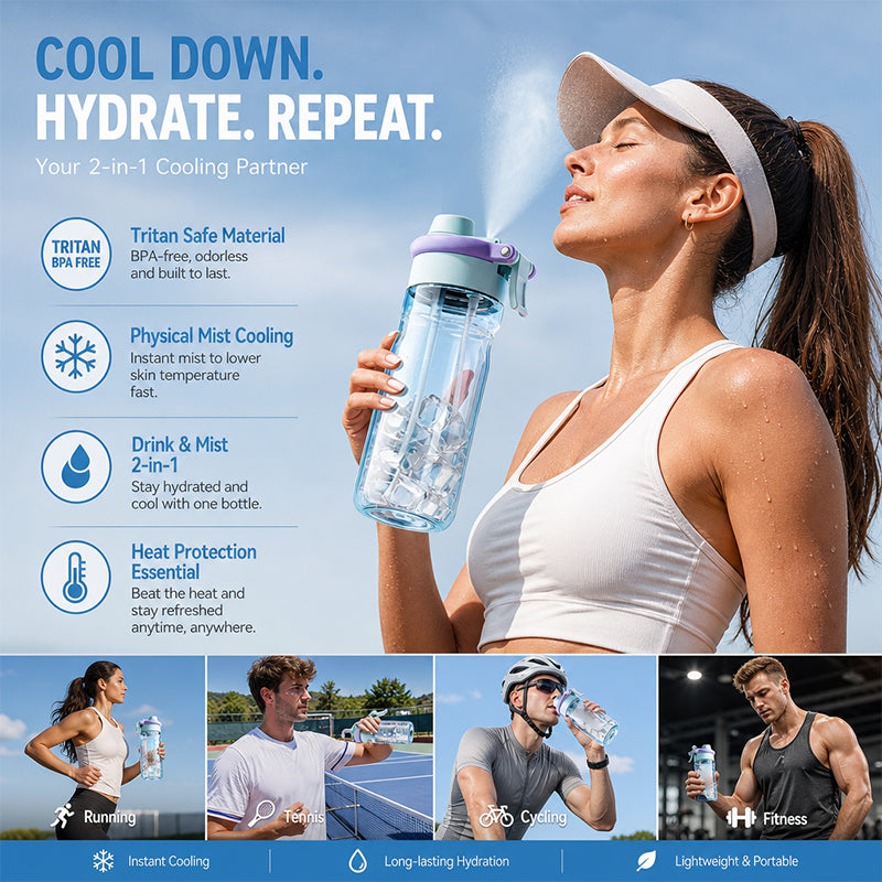 💦Drink. Mist. Repeat🥤2-in-1 Mist & Sip Sports Water Bottle