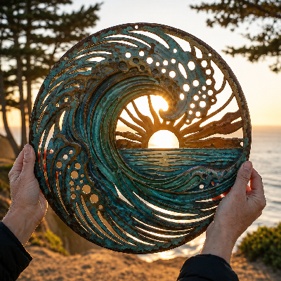 🌅 Golden Harbour Lighthouse Mural – Vintage Coastal-Style Metal Wall Decoration⚓
