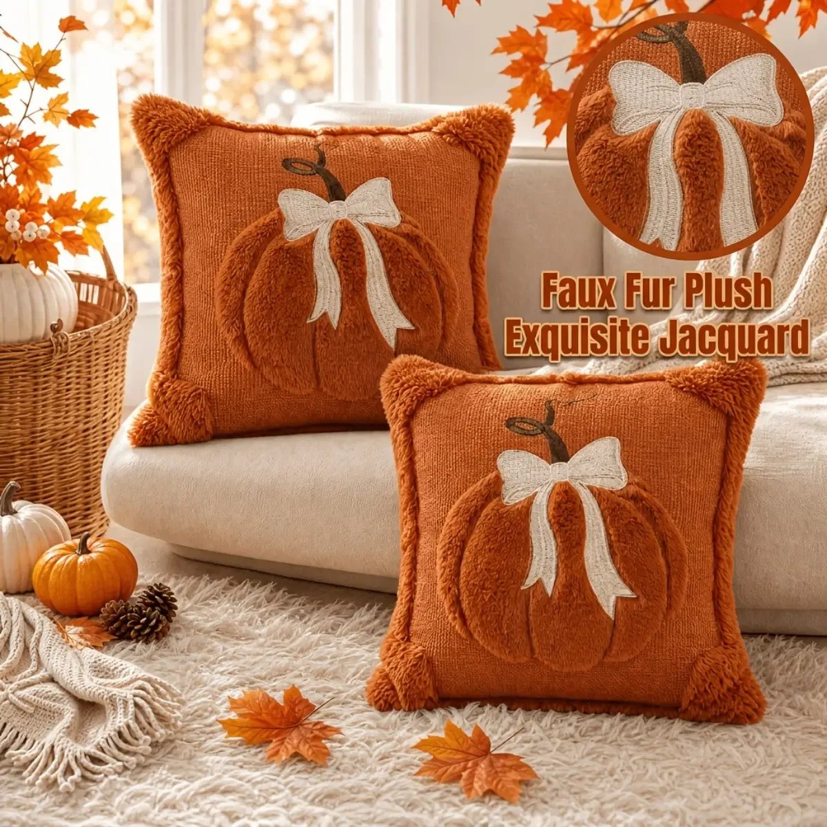 🎃3D Jacquard Pumpkin Pillow Covers – Instant Autumn Charm for Your Home! 🎃✨