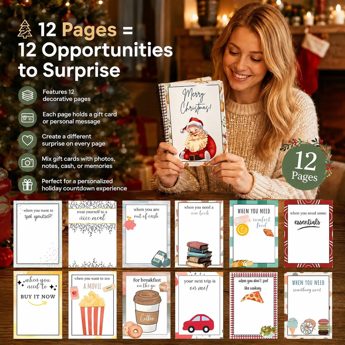 🎄📖 12-Page Gift Card Album-Turn Gift Cards Into a Christmas Surprise Experience