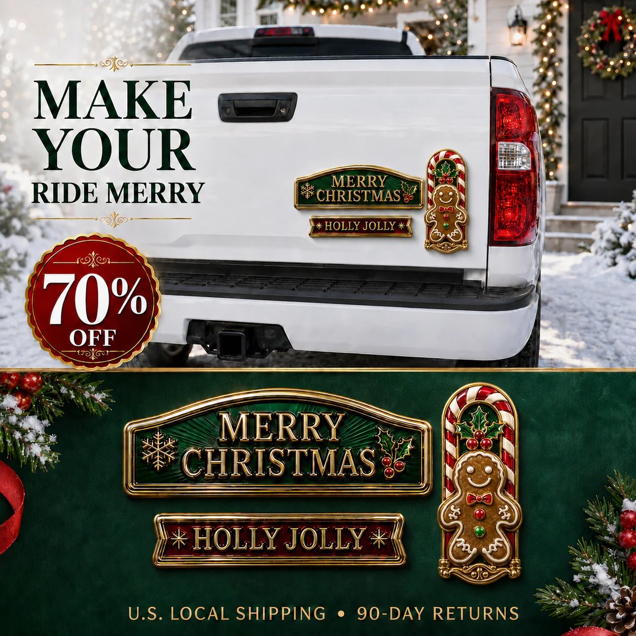🔥 50K+ SOLD – 🎄Christmas Metal Car Emblem Set – Waterproof, 3D Alloy & Easy Stick! 🎅🚗✨