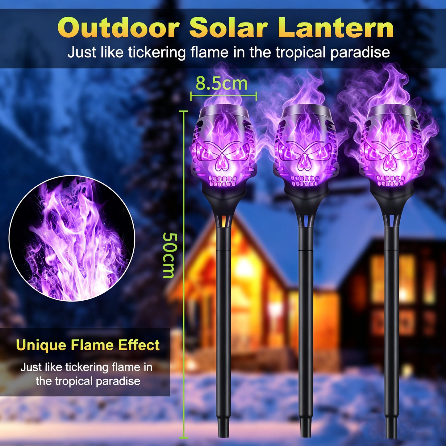 💀 Solar Skull Flame Torch Lights — Flickering Purple Flames for a Spooky Halloween Garden! ✨