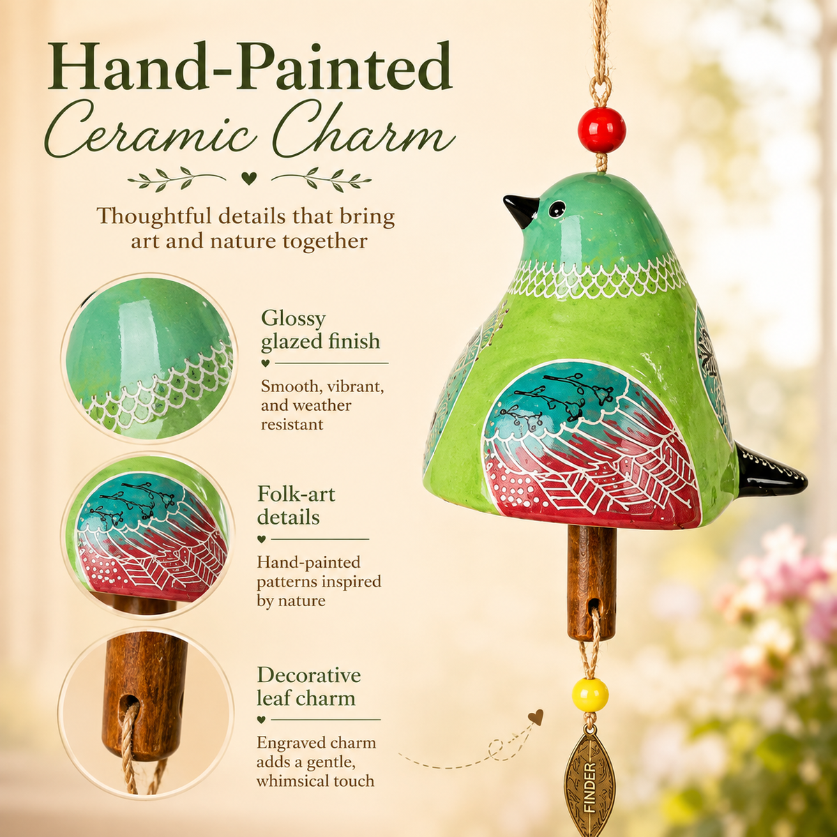 🐦🎨 Garden Songbird Wind Chime--a touch of colour and song for porch and garden