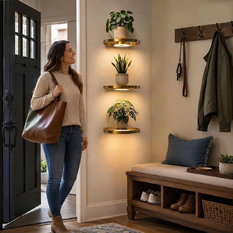💡 Ultimate 2-in-1 LED Floating Shelf: Geometric Wall Display & Soft Ambient Night Light! 🌿