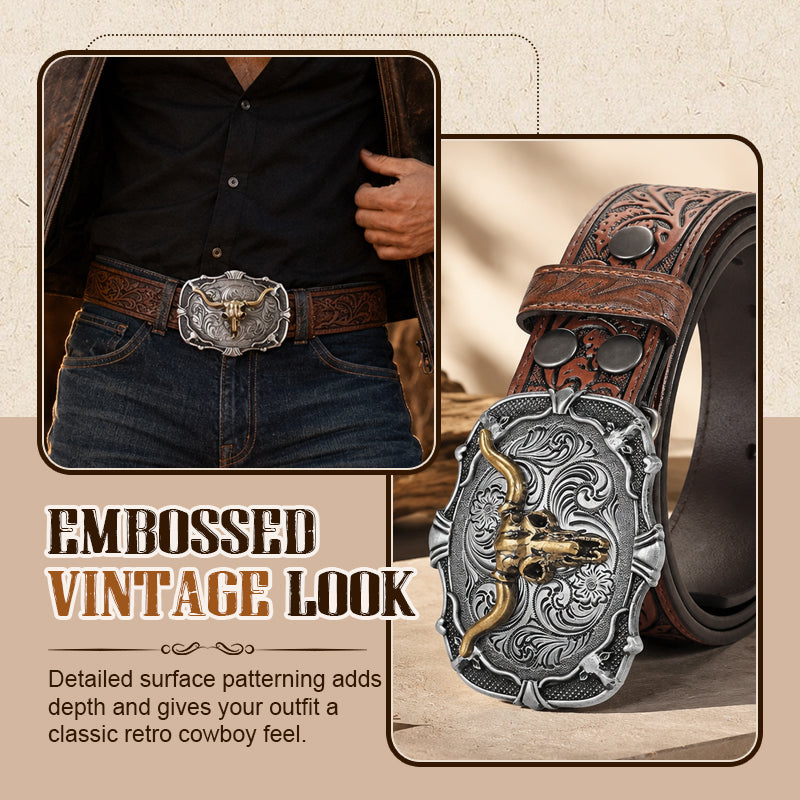 🤠🐂 Vintage Western Cowboy Bull Head Belt – a rugged statement piece for your everyday style