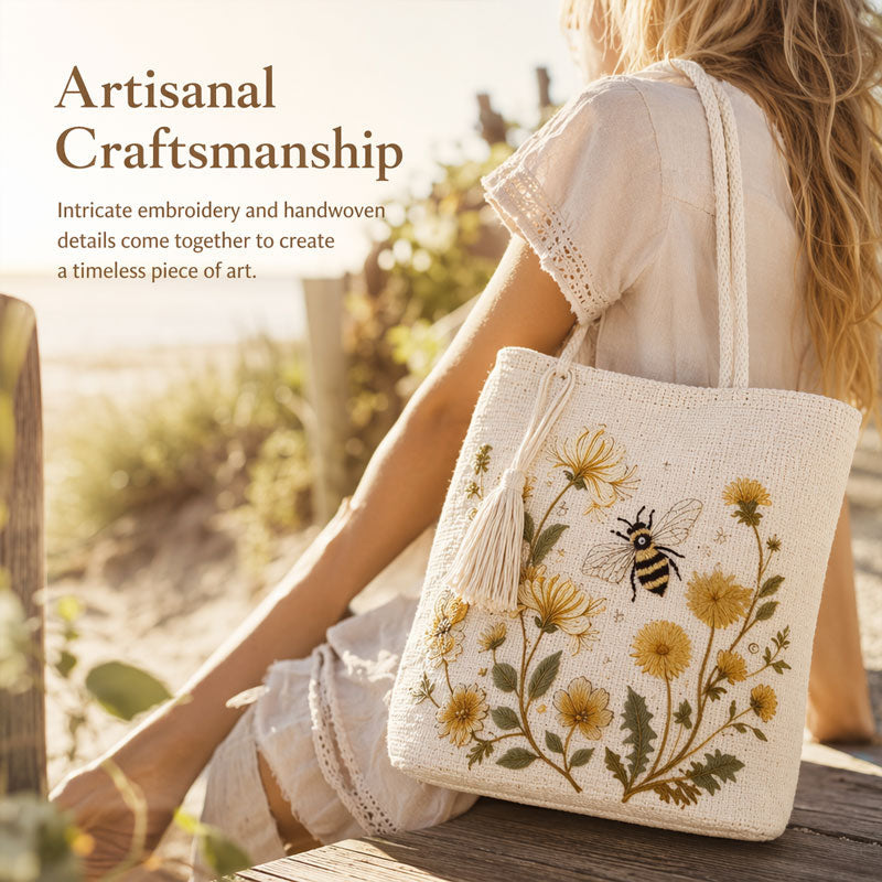 🔥Last Day 49% OFF-🐝 Handmade Crochet Bee Embroidered Tote Bag (✨2026 Limited Edition)