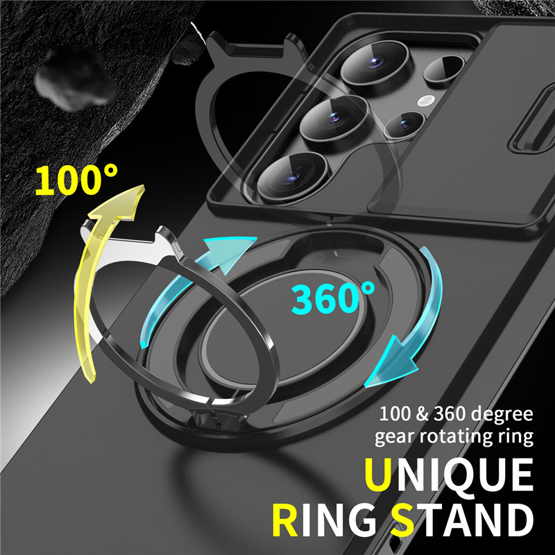 Galaxy S Series Shock-Resistant Case 🛡️ Sliding Camera Cover & 360° Ring Stand 🧲 Magnetic Moun