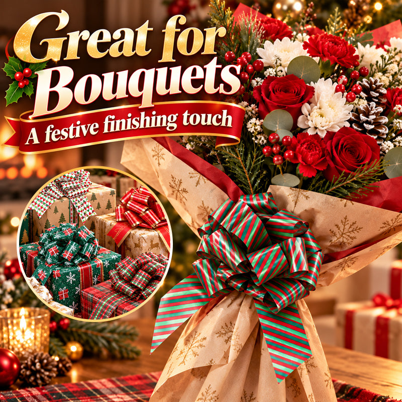 🎀Christmas Decorative Pull Bows--One Pull to a Full Bow, Festive Finishing Touch for Gifts🎁