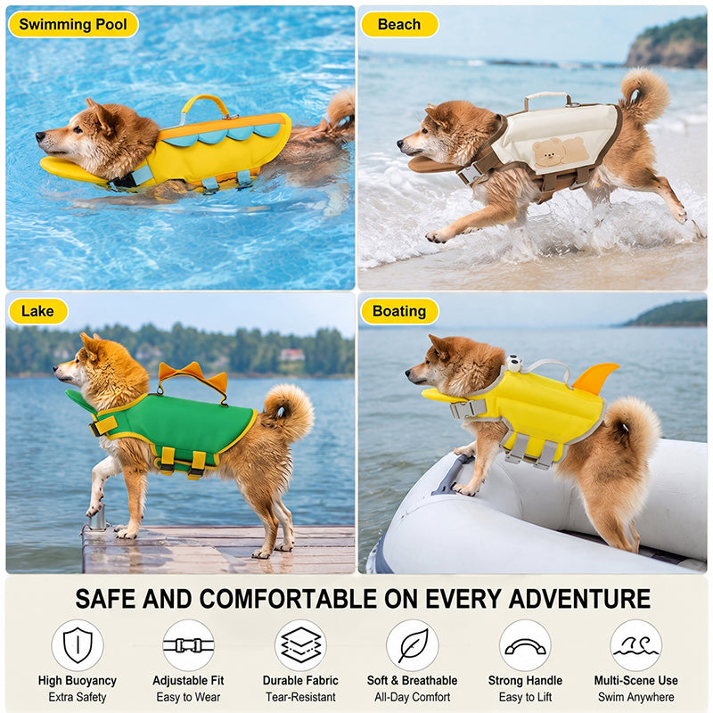🐶🏊‍♂️Animal Design Dog Life Flotation Vest — High Buoyancy & Top Rescue Handle! ✨