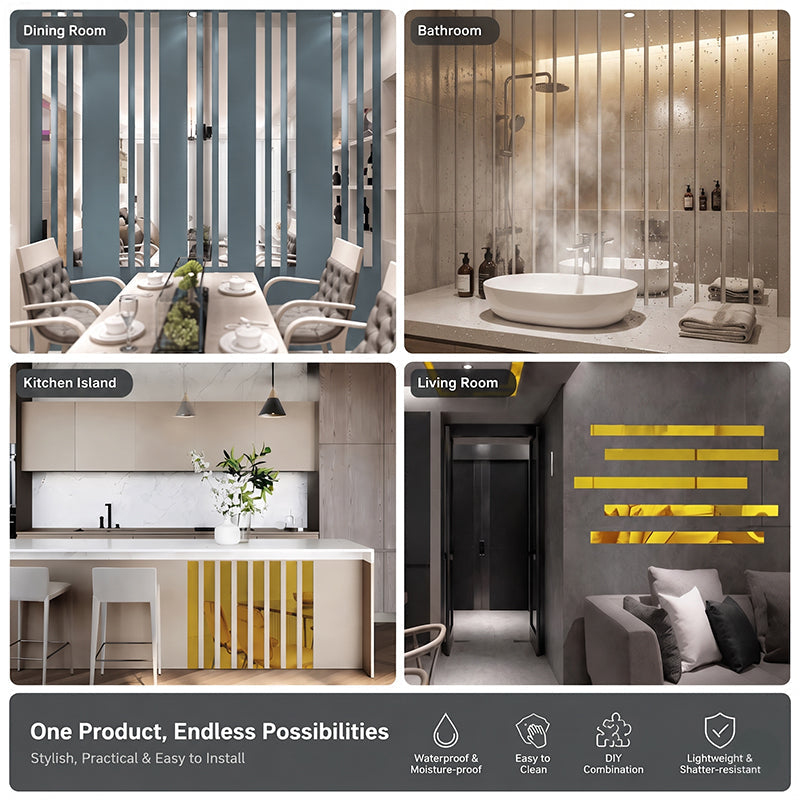 ✨ Long Strip Mirror Wall Stickers: Modern Peel-&-Stick Reflective Decor! 🪞