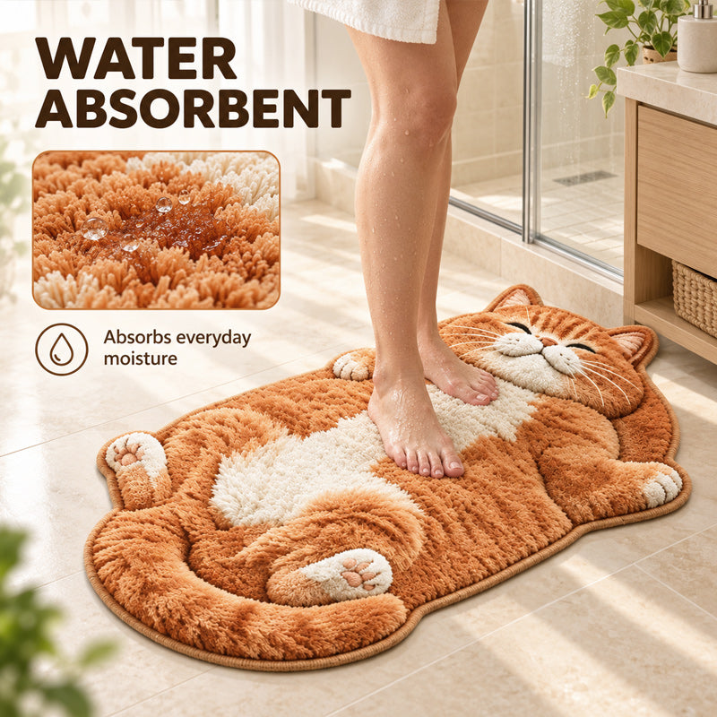 🐱 Cat-Shaped Absorbent Floor Mat – A Sleepy Cat Welcome for Your Doorway or Bedside