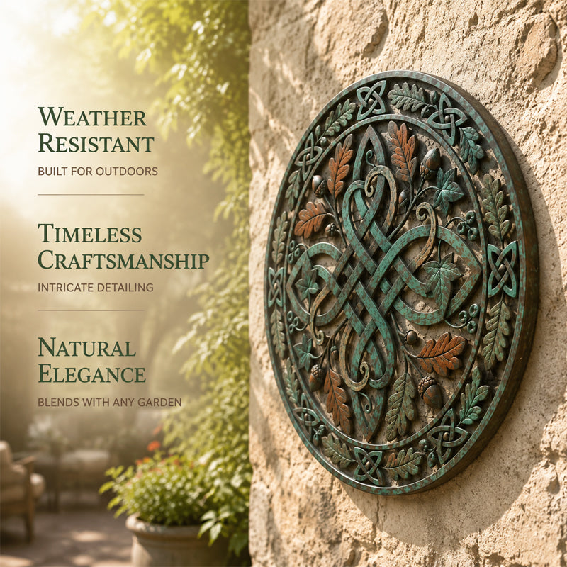 🍃🌿 Celtic Oak Knot Garden Wall Decor — a timeless symbol of heritage and nature for your outdoor space