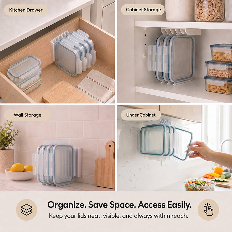 🧺📚 Food Container Lid Organiser Rack — stand them up, see them all