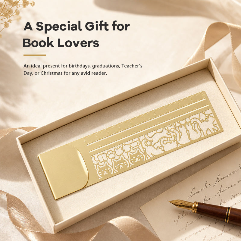 🐱 The Ultimate Elegant 2-in-1 Tool For Bookworms! ✨Cat Template Multi-functional Bookmark Ruler