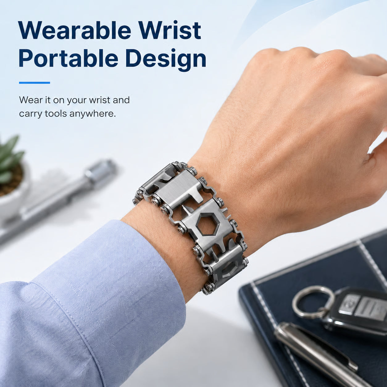 🛠️ Stainless Steel Modular Multitool Bracelet – Wearable EDC Utility Wristband