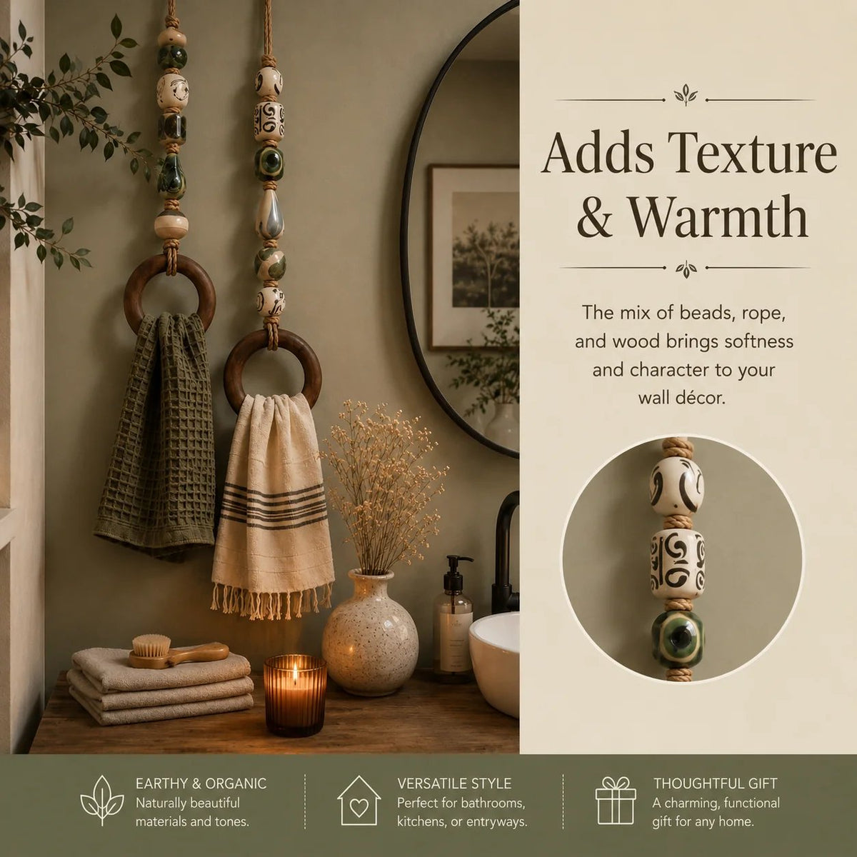 🧺🌿Decorative Beaded Towel Hanger with Wooden Ring