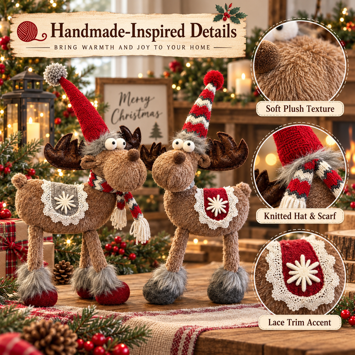 🦌🎄 Christmas Moose Figurines--a whimsical pair for cosy holiday décor