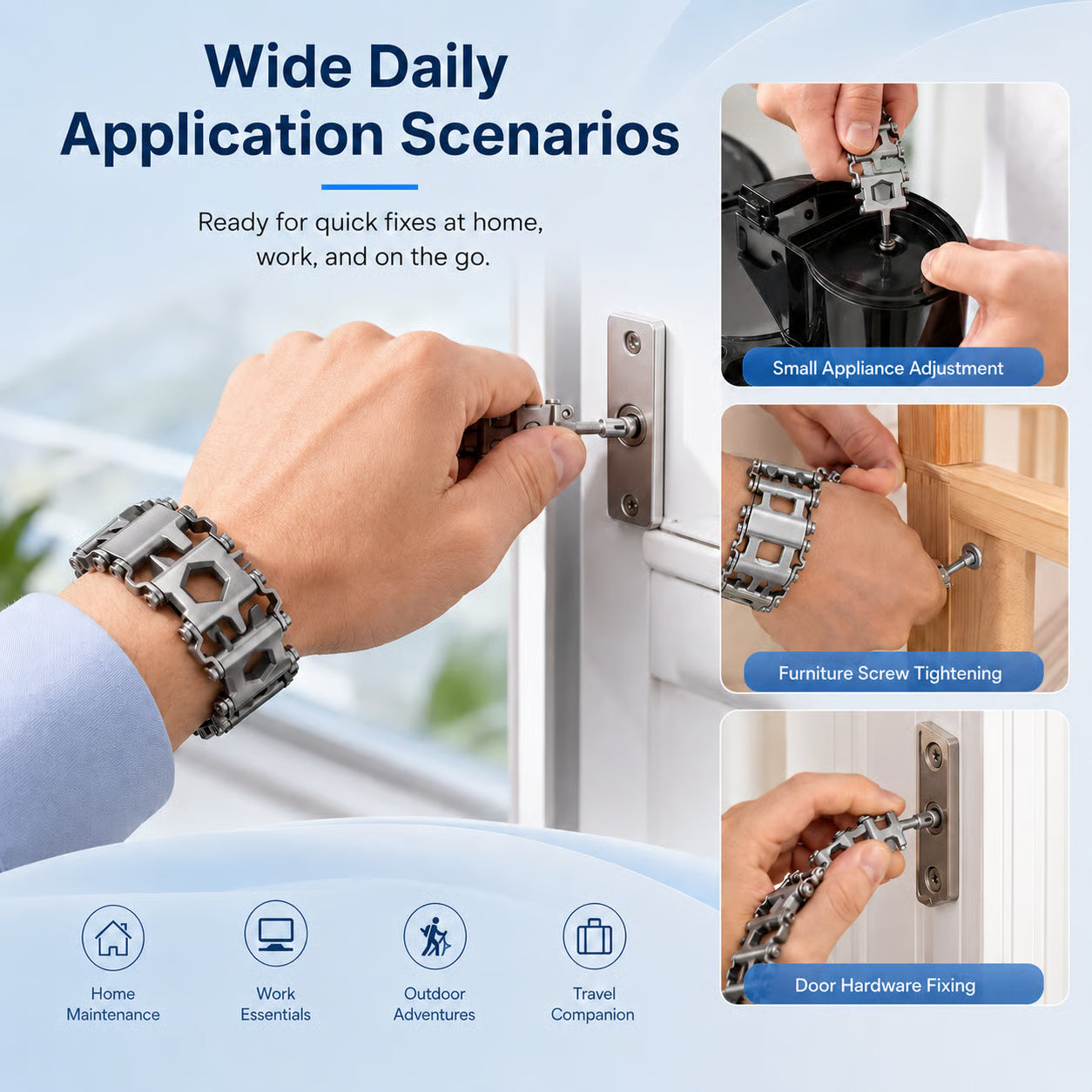 🛠️ Stainless Steel Modular Multitool Bracelet – Wearable EDC Utility Wristband