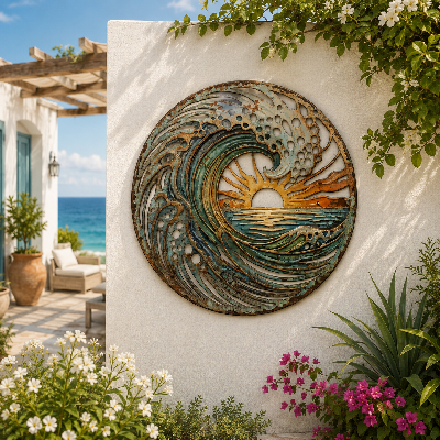 🌅 Golden Harbour Lighthouse Mural – Vintage Coastal-Style Metal Wall Decoration⚓