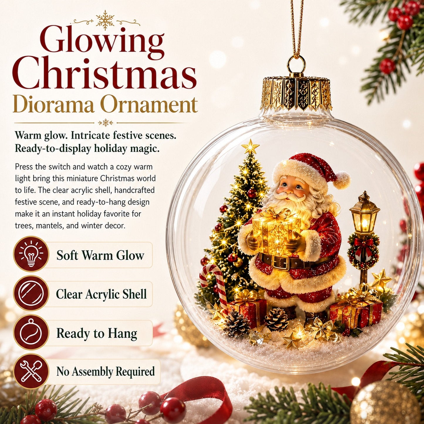 🎄 Illuminated Christmas Diorama Bauble — Instant Warm Glow & Festive Magic! ✨🕯️