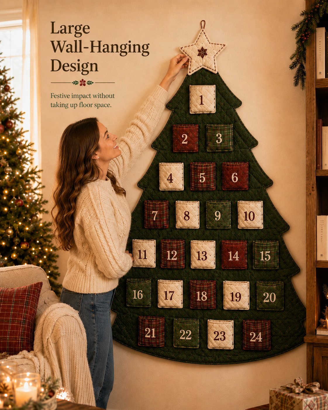 🧵🎄DIY 24-Pocket Fabric Christmas Advent Tree Kit— Craft Your Own Family Keepsake! ✨