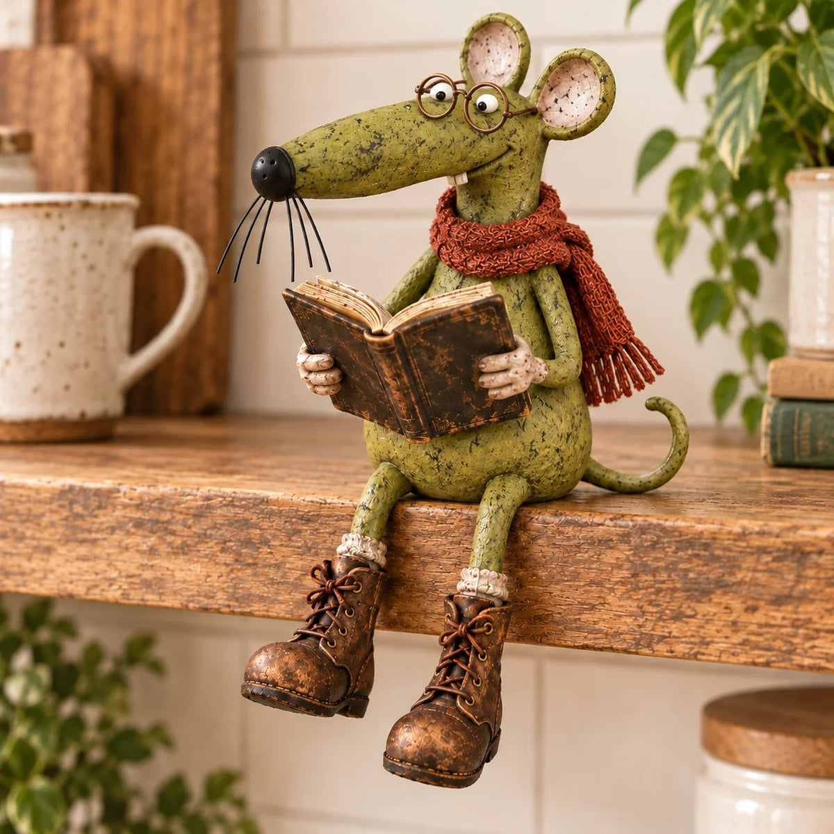 🐭📚 Whimsical Reading Mouse Shelf Sitter – a little reader for your bookshelf