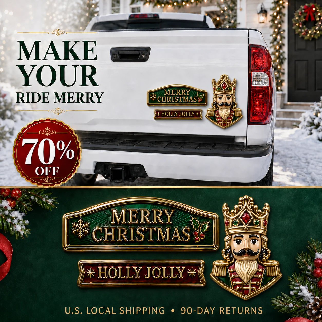 🔥 50K+ SOLD – 🎄Christmas Metal Car Emblem Set – Waterproof, 3D Alloy & Easy Stick! 🎅🚗✨
