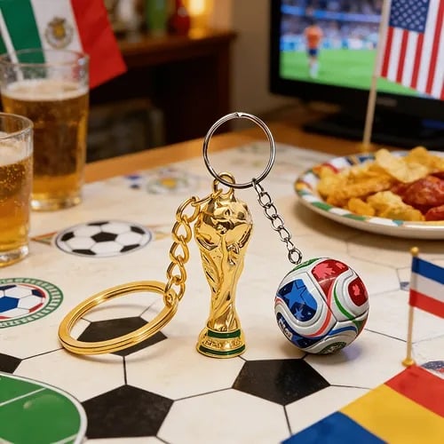 🏆 2026 World Cup 3-in-1 Keychain: Limited Edition Trophy & Soccer Ball Fan Gift! 🇨🇲🇺