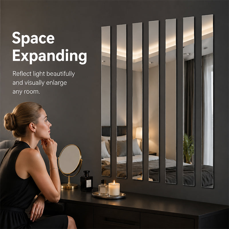 ✨ Long Strip Mirror Wall Stickers: Modern Peel-&-Stick Reflective Decor! 🪞