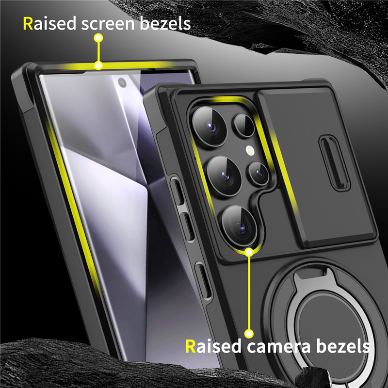 Galaxy S Series Shock-Resistant Case 🛡️ Sliding Camera Cover & 360° Ring Stand 🧲 Magnetic Moun