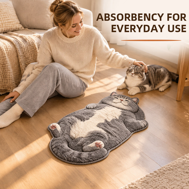 🐱 Cat-Shaped Absorbent Floor Mat – A Sleepy Cat Welcome for Your Doorway or Bedside