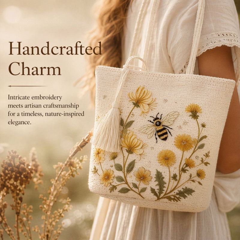 🔥Last Day 49% OFF-🐝 Handmade Crochet Bee Embroidered Tote Bag (✨2026 Limited Edition)