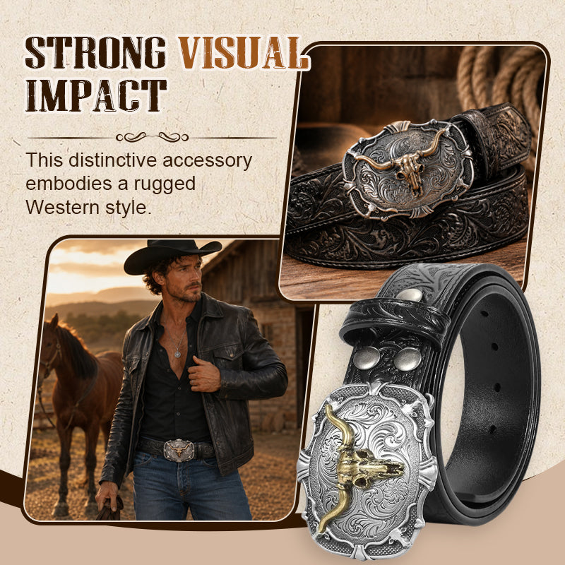 🤠🐂 Vintage Western Cowboy Bull Head Belt – a rugged statement piece for your everyday style
