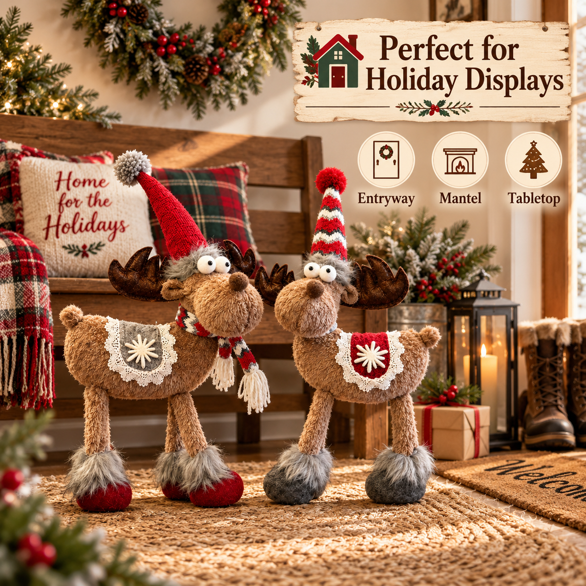 🦌🎄 Christmas Moose Figurines--a whimsical pair for cosy holiday décor